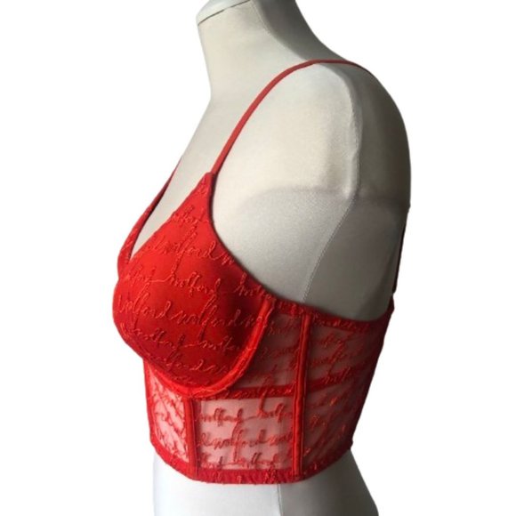 NWT Wolford Logo Obsessed Bustier Crop Top in Red Glow Size 34D - Picture 8 of 17